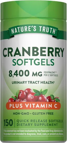 Nature's Truth Pastillas de arándano con vitamina C | 150 cápsulas blandas | Apoyo a la salud del tracto urinario | Suplemento sin OMG y sin gluten
