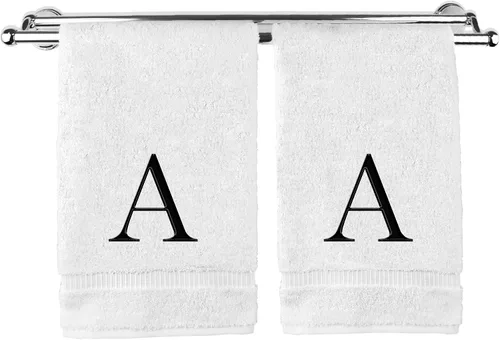 Miniatura 10 de Toalla de mano monogramada, regalo personalizado, juego de 2 - Toalla bordada con letra de bloque dorada - Extra absorbente 100% algodón turco