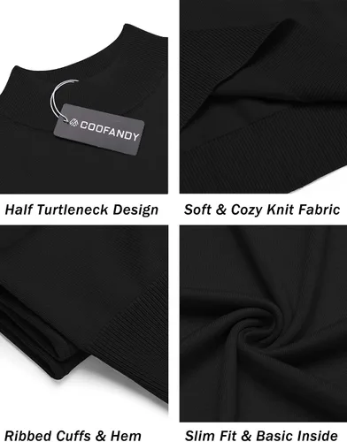 Miniatura 5 de COOFANDY Suéter de cuello alto falso para hombre, de manga corta, color sólido, básico, ajustado, de punto