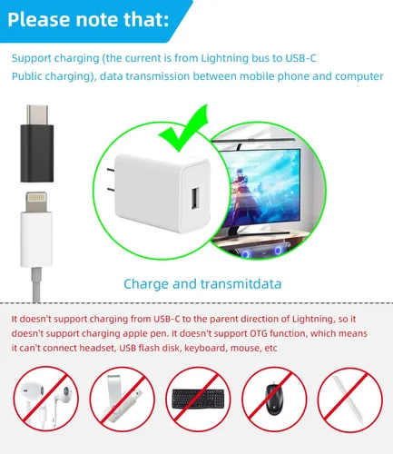 Miniatura 2 de zoyuzan Adaptador de cable de carga USB C macho a Lightning hembra, paquete de 3 unidades para iPhone compatible con Galaxy Note S10 S20 S21 S22 S23