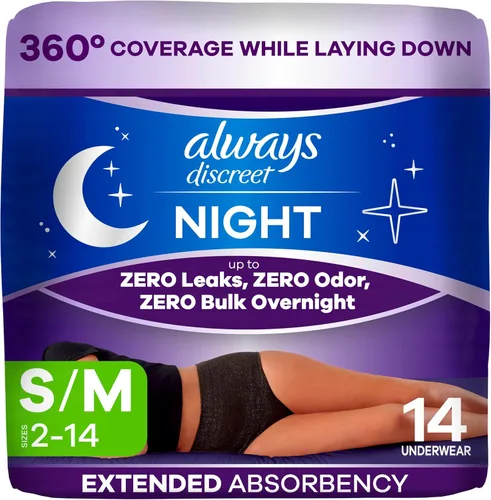 Always Discreet - Ropa interior para incontinencia nocturna para mujer, talla pequeña/mediana, hasta 100% de protección contra fugas de la vejiga,