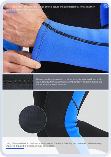 Miniatura 5 de Hevto - Traje de neopreno para hombre, 3/2 mm, con cremallera delantera y trasera, para aguas frías, para surf, natación, buceo