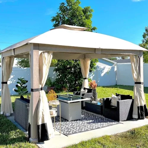 Miniatura 2 de Sunjoy Cenador de 11 pies x 13 pies con toldo de tela Sunbrella para patio, marco de acero de 2 niveles con parte superior suave de 2 niveles