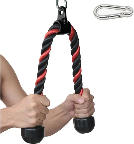 Miniatura 8 de Tricep Rope 27 & 36 inches 2 Colors Fitness Attachment Cable Machine Pulldown Heavy Duty Coated Nylon Rope with Solid Rubber Ends Negro-36