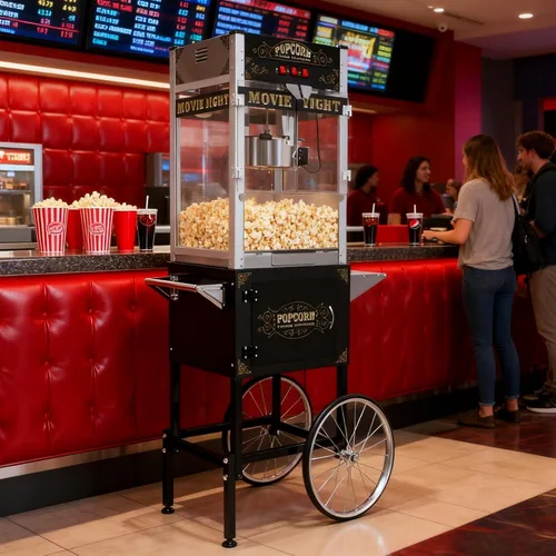 Máquina de palomitas de maíz con carro, hervidor de acero inoxidable de 20 onzas, máquina para hacer palomitas de maíz estilo cine vintage para Negro