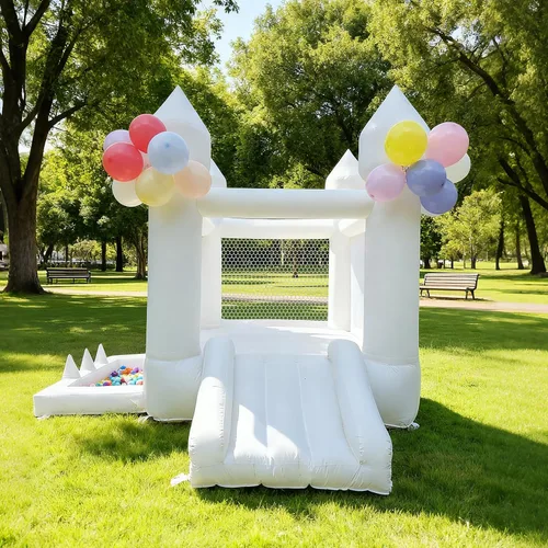 Miniatura 7 de Casa de Rebote Blanca, Casa de Rebote para Interiores y Exteriores, Casa de Rebote Inflable con Pozo de Pelotas y Tobogán, Casa de Rebote para Niños