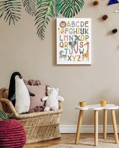 Miniatura 3 de Póster ABC para decoración de pared de cuarto de bebé, arte bohemio del alfabeto para pared de aula, arte de pared de niños de animales de safari
