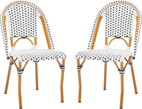 Miniatura 16 de SAFAVIEH Juego de 2 sillas auxiliares California Bistro para exteriores, color azul y blanco, mimbre sintético y marco de aluminio, diseño tejido
