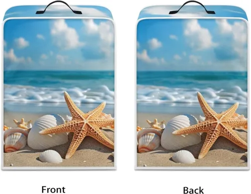 Miniatura 2 de DISNIMO Cubierta para cafetera de concha de mar con estrella de mar de playa, poliéster antihuellas dactilares, a prueba de polvo, resistente a