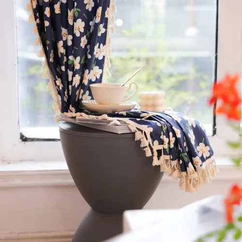 Miniatura 67 de Deeprove Cortinas bohemias para dormitorio, rayas huecas de ganchillo crema y estampado floral, tela de lino de algodón, con borlas beige bohemias