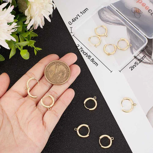 Miniatura 3 de Beebeecraft 1 caja de 14 ganchos de circonita cúbica chapados en oro de 18 quilates, aretes de aro de clip francés con lazo para hacer aretes