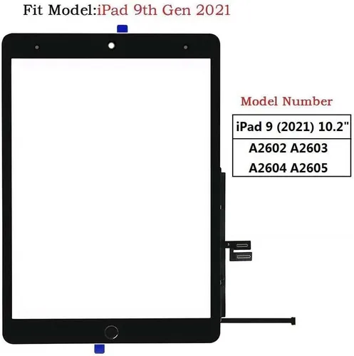 para iPad 9 2021 9ª generación de reemplazo de digitalizador de pantalla táctil A2602 A2603 A2604 A2605 con botón de inicio, soporte de cámara,