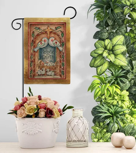 Miniatura 9 de Breeze Decor Juego de banderas con estacas de jardín de la natividad, cartel de arpillera para puerta, soporte para tumba, porche, tapiz al aire