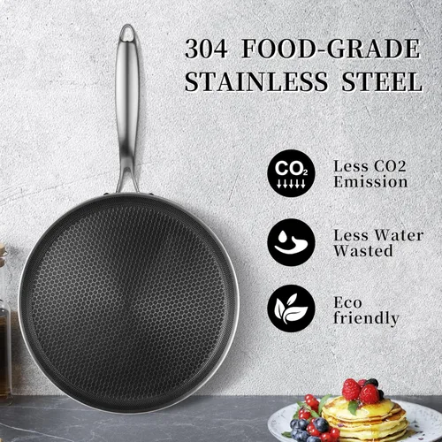 Miniatura 3 de Innerwell Sartén antiadherente para crepas de acero inoxidable de 11 pulgadas, con revestimiento de panal de abeja, sartén plana para tortillas
