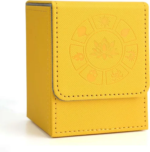 Caja de cubierta Arkeiliy MTG con funda para 50 cartas, caja de cubierta de piel para más de 110 cartas para Magic Commander, estuches Amarillo III