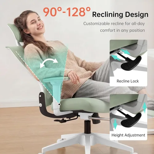 Miniatura 6 de Silla de oficina plegable con reposapiés, silla de oficina ergonómica con soporte lumbar ajustable, reposacabezas, reposabrazos, silla de escritorio