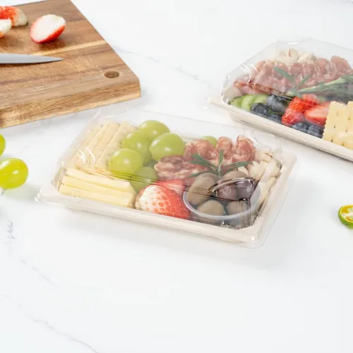 Miniatura 4 de Restaurantware Solo tapas: tapas de plástico Foil Lux para bandeja mediana de sushi 100 tapas rectangulares para platos de bagazo - Bandejas se