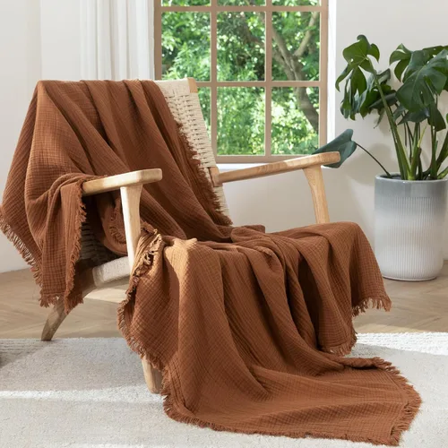 Miniatura 19 de MooMee - Manta de muselina 100% algodón, manta de 4 capas de gasa con borlas, ultra suave, transpirable, ligera y refrescante para cama y sofá Verde