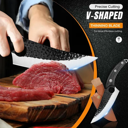 Miniatura 7 de ZENG Cuchillo de chef de 7 pulgadas, cuchillos de carnicero forjados a mano con funda, cuchillo japonés de acero de alto carbono para cortar carne