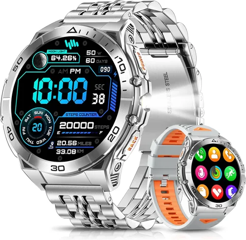 Miniatura 9 de Reloj inteligente militar para hombres, pantalla AMOLED de 1.60 pulgadas siempre encendida, 600 mAh (7 a 10 días), linterna LED, llamada Bluetooth