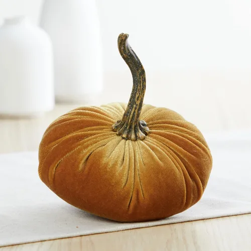 Miniatura 4 de Your Heart's Content Juego de 4 calabazas pequeñas de terciopelo, decoración del hogar hecha a mano, decoración de manto festivo, centro de mesa
