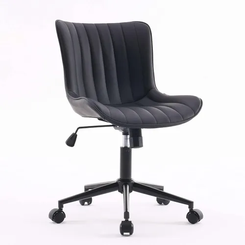 Miniatura 17 de YOUNIKE Silla de oficina ergonómica de piel sintética gris sin brazos, cómoda silla de escritorio con respaldo mecedor, bonita silla giratoria
