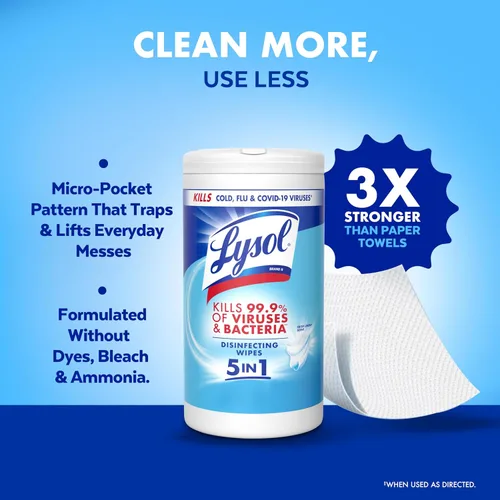 Miniatura 7 de Lysol Toallitas desinfectantes, esenciales para dormitorio, toallitas de limpieza antibacterianas multisuperficie, para desinfectar y limpiar, lino