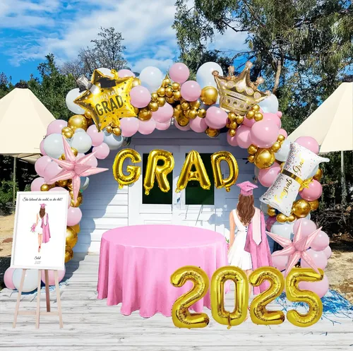 Miniatura 10 de Kit de arco de guirnalda de globos de graduación con temática azul con globos de aluminio para estudiantes universitarios de secundaria, clase