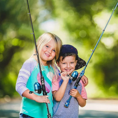 Miniatura 7 de PLUSINNO Caña de pescar para niños con carrete Spincast telescópica caña de pescar Combo kits completos para niños, niñas y adultos Negro