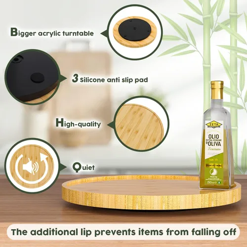 Miniatura 6 de Lazy Susan para Mesa, Organizador Giratorio de Bambú Antideslizante de 12 Pulgadas para Sal, Pimienta, Especias y Aceite de Oliva Junto a la Estufa