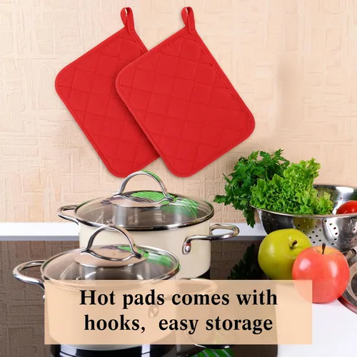 Miniatura 6 de Hoolerry 20 Piezas Agarraderas para Ollas con Bolsillo Sublimación 7x9'' Algodón Agarraderas para Ollas de Horno a Granel con Lazos Colgantes Rojo