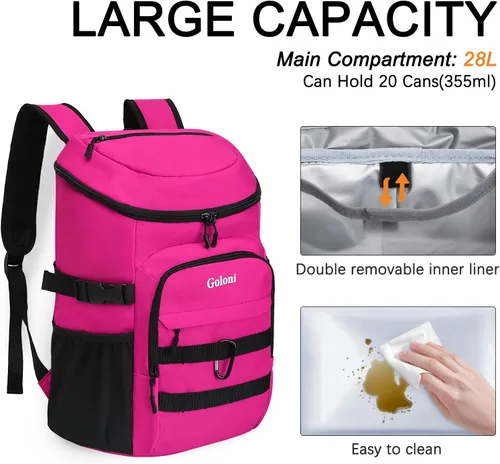 Miniatura 3 de Mochila térmica con aislamiento, a prueba de fugas, pequeña mochila térmica suave para hombres y mujeres, para campamentos, viajes, playa, Rosa