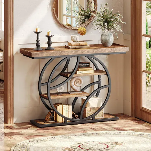 Miniatura 3 de Huuger Mesa de entrada de 41.3 pulgadas, mesa de sofá industrial con consola y almacenamiento, mesa de acento con estantes, para entrada, pasillo