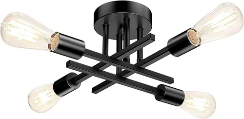 TOBUSA Lámpara de techo semiempotrada color negro mate, moderna Sputnik cerca del techo, lámpara de techo para dormitorio, cocina, sala de estar,