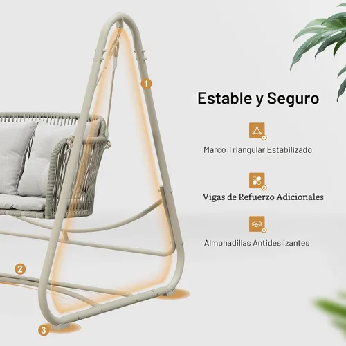 Miniatura 8 de PURPLE LEAF Silla Columpio Nube de 2 Asientos con Soporte Banco Deslizante Loveseat de Mimbre para Patio Colgante Balanceante para Interior Exterior