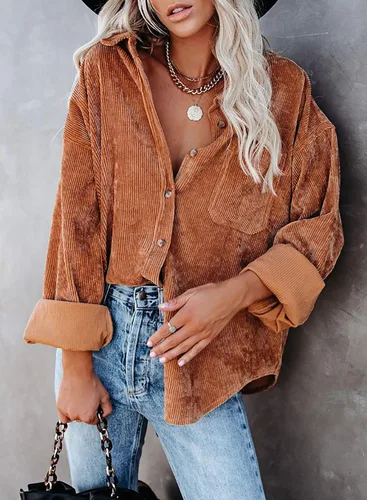 Miniatura 9 de Astylish - Camisas de pana para mujer, blusa informal de manga larga con botones