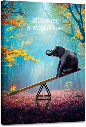 Miniatura 8 de SKASNFAI Arte de Pared de Elefante Mentalidad Motivación Lienzo de Pared de Oficina Póster de Animales Obra de Arte Enmarcada para Sala de Estar
