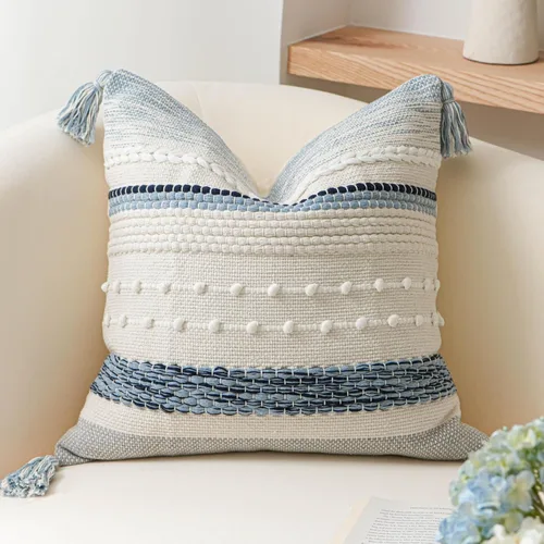 Miniatura 8 de BlissBlush Funda de almohada bohemia gris de 22 x 22 pulgadas, almohada decorativa gris para sofá, funda de almohada cuadrada tejida con textura