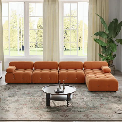 Miniatura 25 de WJShome Sofá modular modular de 103.95 pulgadas, sofá convertible de terciopelo de 3 plazas minimalista para sala de estar, sofá moderno y grande
