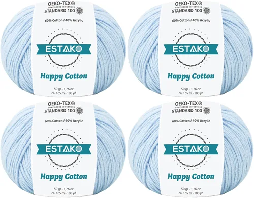 Miniatura 39 de Estako Happy Cotton, 1,76 oz (50 g) / 180 yardas (165 m) de lana 60 % algodón y 40 % acrílico, suave, fina/deportiva (2) para crochet y tejer