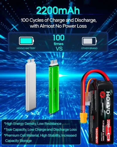 Miniatura 3 de HOOVO 4S 14.8V 2200mAh 50C Lipo Batería Hard Case Pack con XT60 Conector para Popular RC Car RC Helicóptero Avión Quadcopter UAV Drone FPV