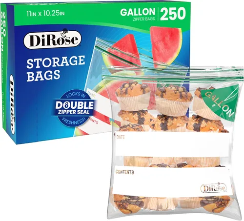 Miniatura 8 de DiRose Paquete de 250 bolsas de almacenamiento con cierre de 1 galón, diseño práctico y duradero, material seguro para alimentos, sin BPA, cierre