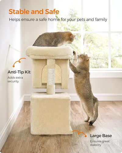 Miniatura 8 de Feandrea Árbol para gatos, torre para gatos de 26.4 pulgadas, condominio de felpa para gatitos de hasta 7 libras, percha grande, 2 cuevas, poste