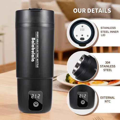 Miniatura 3 de Hervidor eléctrico de viaje, caldera de agua portátil con 6 ajustes preestablecidos variables, hervidor eléctrico pequeño con cubierta de base