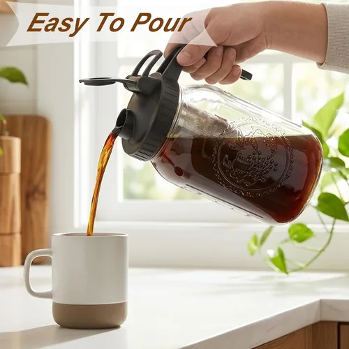 Miniatura 2 de Cafetera de cerveza fría de 32 onzas de boca ancha con filtro de acero inoxidable, jarra de infusión fría hermética y a prueba de fugas de 1 cuarto