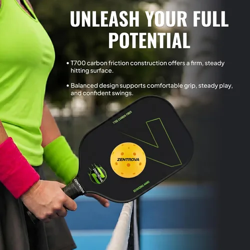 Miniatura 8 de ZENTROVA - Pala de pickleball de fibra de carbono – Superficie de carbono crudo T700, núcleo de panal de polipropileno de 0.630 in, giro y control
