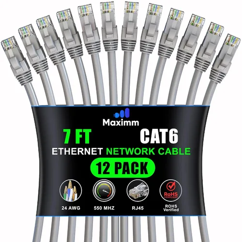 Miniatura 44 de Maximm Cable Ethernet Cat 6 – 7 pies (paquete de 12), LAN de alta velocidad, Internet, parche y cable de red, UTP, 10 Gbps, 550 MHz, color azul