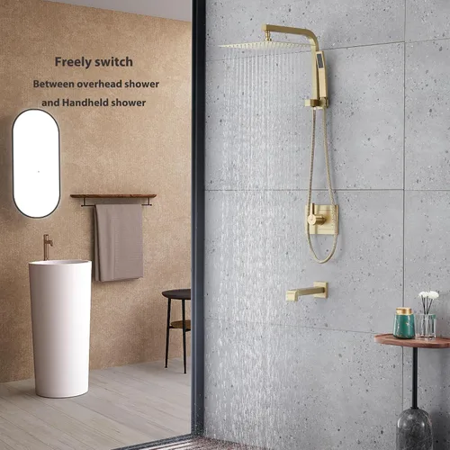 Miniatura 2 de SOOOHOT Accesorios de ducha de oro cepillado, juego de grifo de ducha dorado con cabezales de ducha dorados de 12 pulgadas con combo de rociador