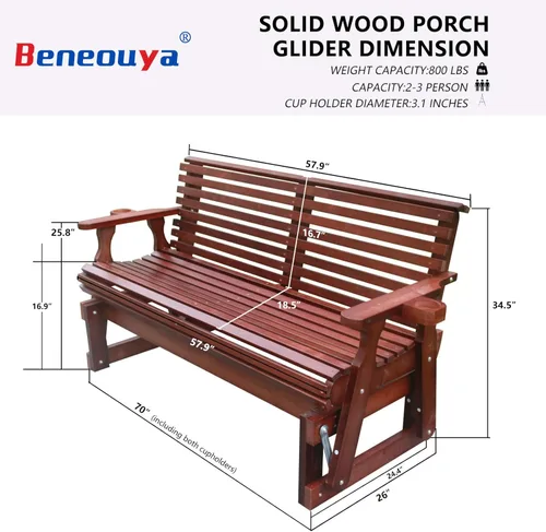 Miniatura 3 de Planeador para exteriores de 5 pies con portavasos, respaldo alto enrollable, silla deslizante de 3 plazas, banco planeador para exteriores