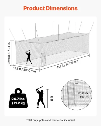 Miniatura 11 de VEVOR Jaula de bateo de béisbol, red profesional de entrenamiento de bateo de béisbol de sóftbol, resistente, resistente, cerrada, de polietileno